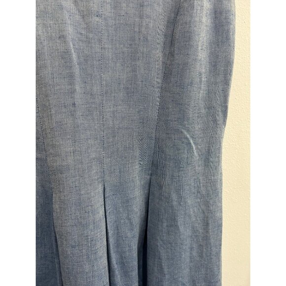 Linen Blend Sleeveless Blue V Neck  A Line Dress Side Zipper Sz Medium - Picture 4 of 9